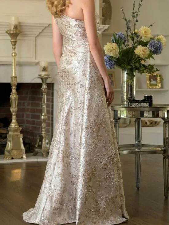 NWT Rina di Montella RD3424 One Shoulder Formal Gown Navy Size 14 - Picture 3 of 6